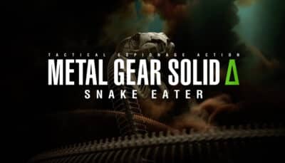 Game logo of Metal Gear Solid Delta Snake Eater with snake skeleton background