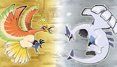 Legendary Pokémon Ho-Oh and Lugia facing off