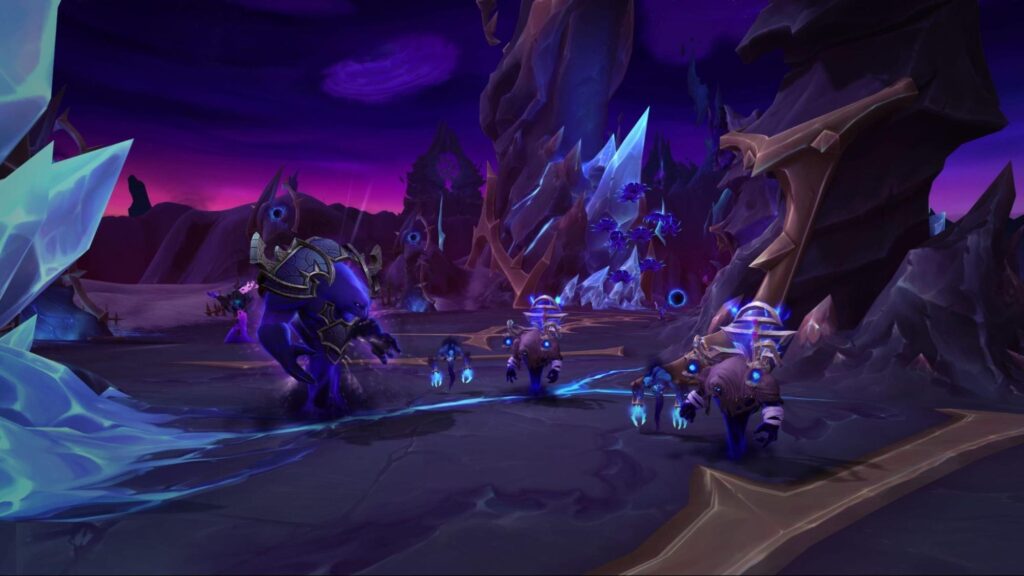 Dark monsters in glowing purple realm