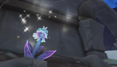 Sparkling blue-purple flower in cave in World of Warcraft