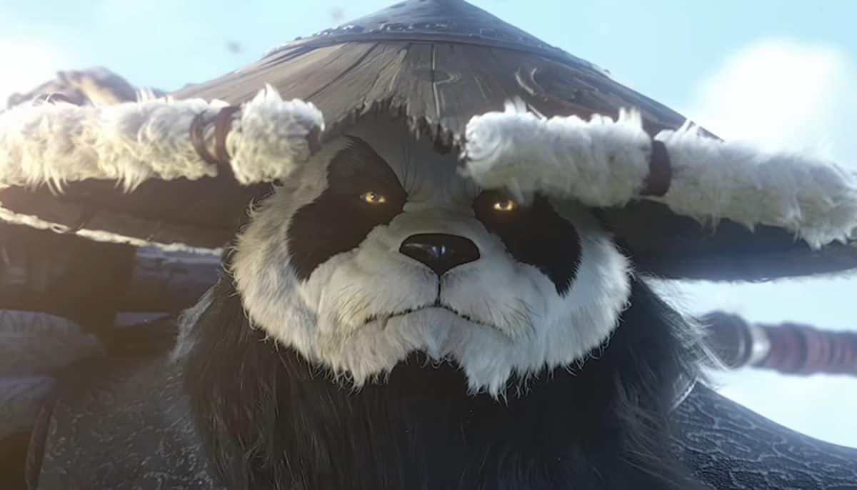 Close-up of Pandaren with straw hat from World of Warcraft Mists of Pandaria Classic