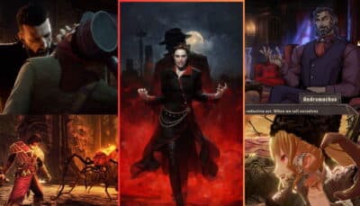 A mixed collage with vampire video games covers and gameplays