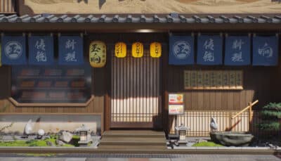 A Japanese-style restaurant exterior in ANATA