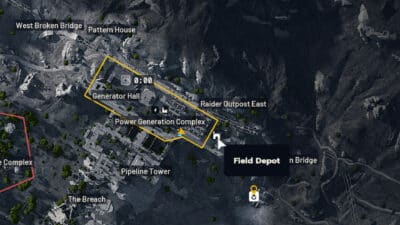 Picture of the ARC Raidrs in game map with the hover over text of the field depot icon.