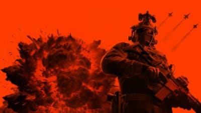 Picture of the Battlefield 6 cover with a red and black mask fitting the art style of the phantom skins in Battlefield 6.