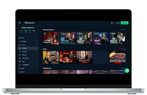 BetPanda Casino roulette game library featuring roulette games from Microgaming, Ezugi and Playtech Live.