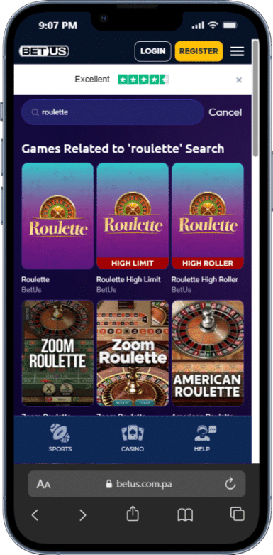 BetUS mobile roulette games