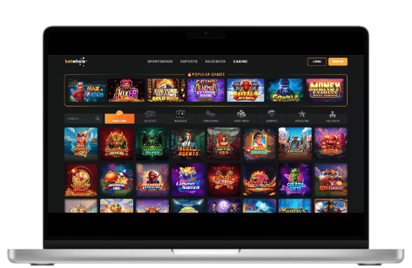 BetWhale casnio desktop view featuring a range of casino games - and where you can play the baccarat game online.