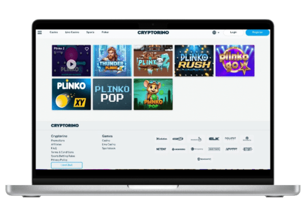 Screenshot of Plinko games available at Cryptorino online casino