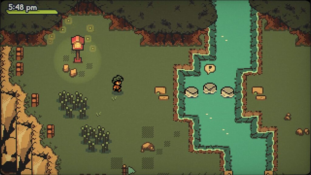 Callum explores a forest area near a river crossing in Fading Serenades