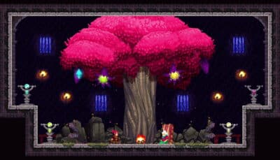 Enid meets an elder under a glowing pink tree in Forgotten Fragments