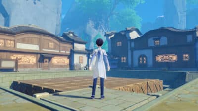 Picture of a Genshin Impact Luna 2 Stage that a player built with two houses and a common ground between the two of them.