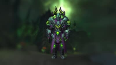 Picture of Legion Remix fel themed demon armor set with the legion broken shore background.