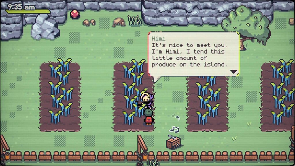 Callum talks with Himi, the island’s farmer, during a delivery in Fading Serenades