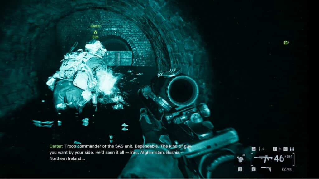 Soldiers advancing through a dark tunnel with night vision in Battlefield 6