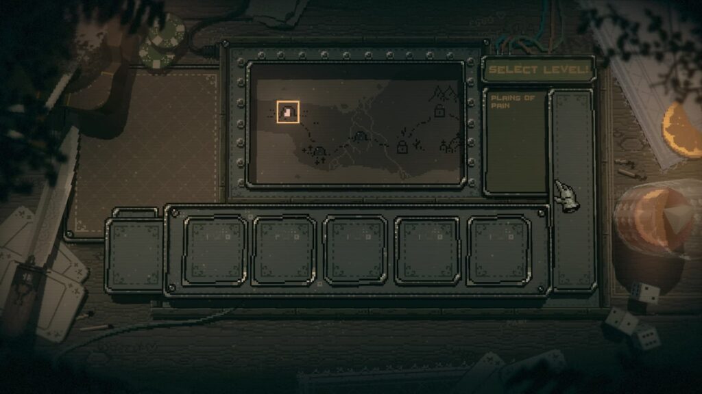 Level selection screen showing the Plains of Pain map in Slots and Daggers