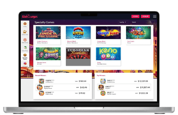 Slots of Vegas specialty games such as Crash, Plinko, and Keno.