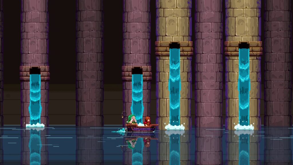 Enid and her companion sail through ancient waterways in Forgotten Fragments