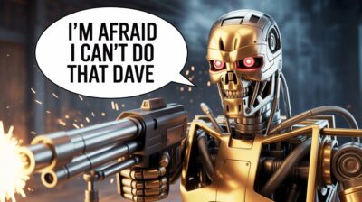 Terminator with a speech bubble