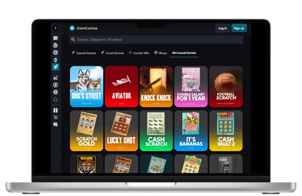 CoinCasino games page featuring a range of popular games to choose from, including Aviator.