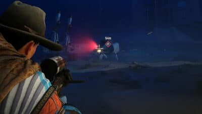 Night time raid in ARC Raiders with a spotted Bombardier in the distance.