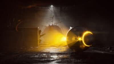 Picture of a fireball ARC from ARC Raiders patrolling the area.