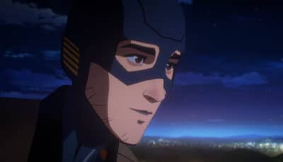 Dispatch character in a blue helmet with a contemplative expression looks to the right