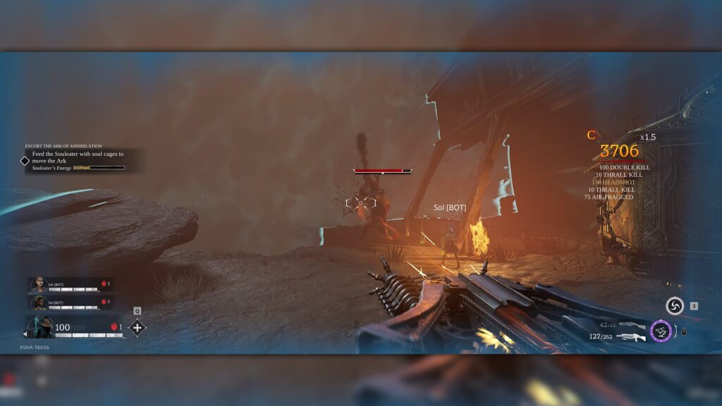Gameplay scene from Painkiller showing the player escorting the Ark of Annihilation