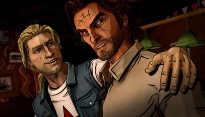 Bigby Wolf and Jack Horner talking at a bar in The Wolf Among Us, a Telltale narrative game.