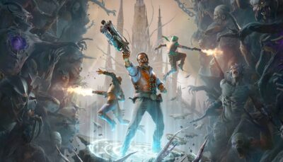 Key art for Painkiller showing armed demon hunters surrounded by monstrous creatures