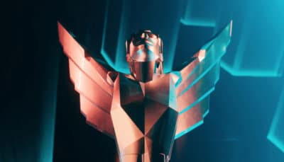A stylized metallic trophy glows against a futuristic backdrop at Game Awards 2025