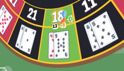 The wheel stops on an eighteen point hand during a round of Blackjack Roulette