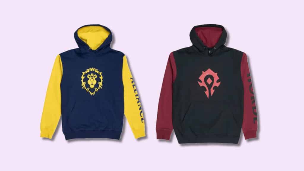 Two bold hoodies show World of Warcraft factions and make fun gifts for gamers