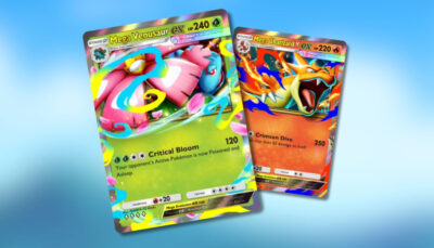 Mega Venusaur EX and Mega Charizard Y EX appear side by side in Pokémon TCG Pocket Crimson Blaze