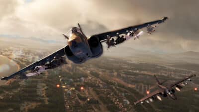 Picture of two jets flying sid eby side with each other.