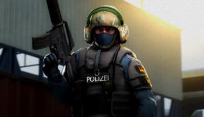 Counter-Strike 2 CT operator holding a rifle, representing CS2 weapon tier list and top competitive firearms used in ranked matches