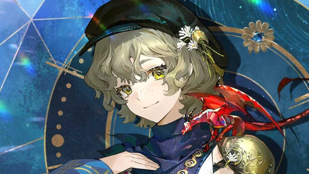 A close up portrait in Reverse 1999 shows a young character smiling against a cosmic backdrop