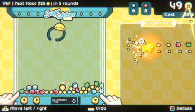 Coin rewards and effects trigger as collected prizes are tallied at the end of a round in Cupiclaw