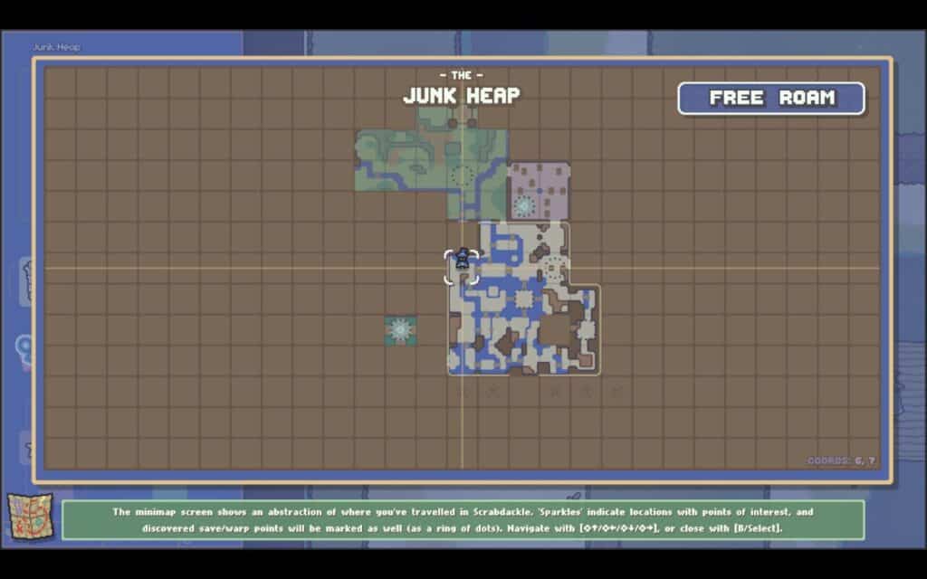 The minimap highlights explored areas of the Junk Heap region in Scrabdackle
