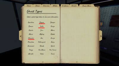 Pictur eof the new ghost type book from Phasmophobia