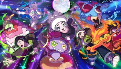 Group artwork featuring Pokémon Legends Z-A trainers and Pokémon including Lucario, Garchomp, Charizard, and Mr. Mime, representing major DLC improvements and new Mega Dimension features