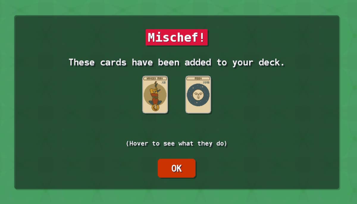 A pop up confirms new tarot style cards being added to the deck in Queue Queen