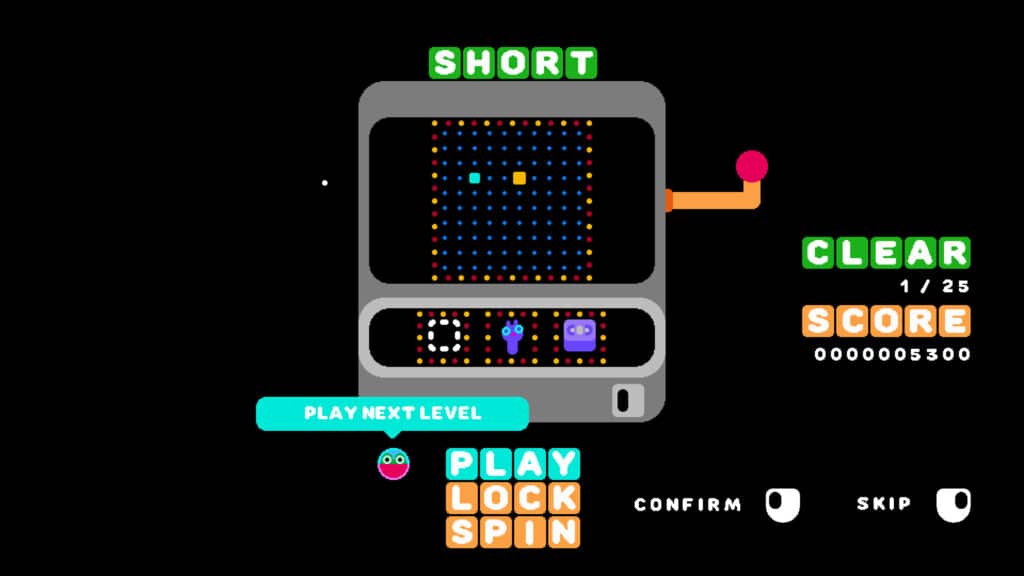 The Frogspin level screen features a slot style machine with score progress and next level options