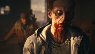 A blood stained infected stares ahead with glowing eyes in State of Decay 3