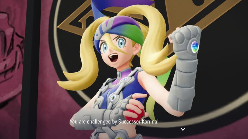 The image is taken from the game Pokémon Legends: Z-A, or more precisely, from the downloadable content (DLC) Mega Dimension. The character in the picture is Korrina, also known as Successor Korrina