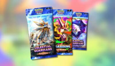 Pokémon TCG Pocket booster packs from the Celestial Guardians and Mega Rising sets