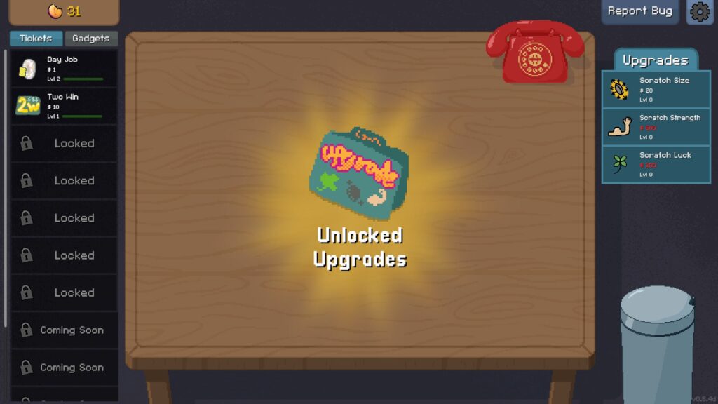 A bright upgrade case unlocks on the desk in Scritchy Scratchy.