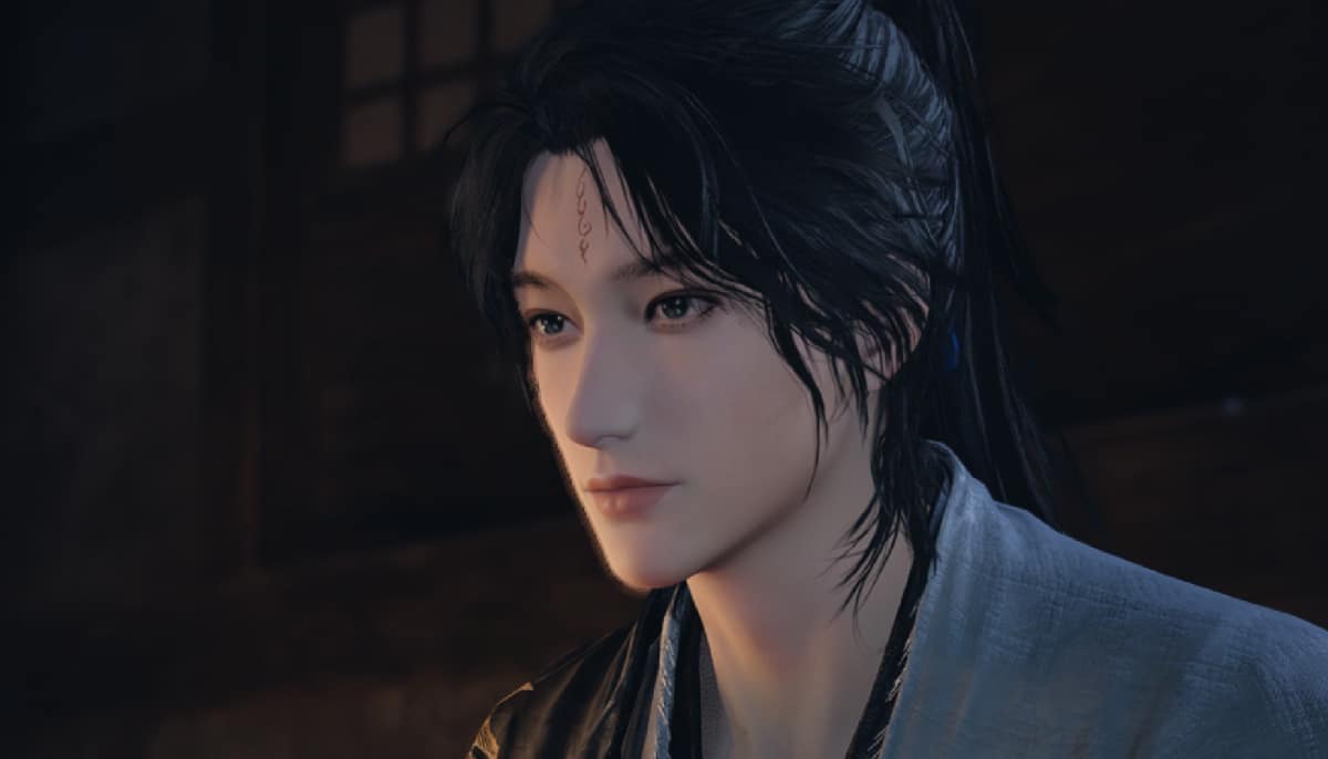 A close up portrait captures quiet determination in Where Winds Meet