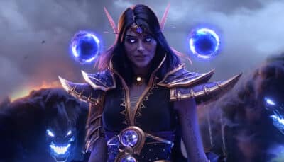 A glowing elf channels dark magic as looming threats gather in WoW Midnight