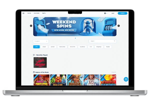 Cryptorino landing page featuring promos and games - Ripple Casino site